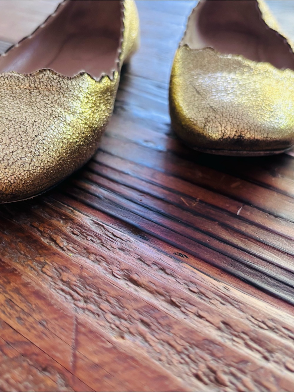 Chloe Metallic Gold Scalloped Ballet Flats - Picture 3 of 5